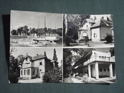 Képeslap,Balatonszemes,mozaik,SZOT üdülő,szálló,hajóállomás,kikötő látkép részlet, 1968-