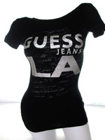 EREDETI GUESS (XS) CSINOS RÖVID UJJÚ FEKETE-EZÜST NŐI PÓLÓ DÍSZES FELSŐ