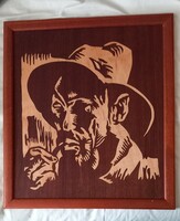 Intarziás kép (Pipás bácsi 36,5 *41 cm-es keretben)