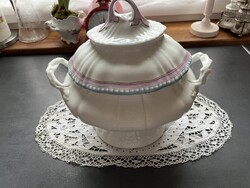 Igen ritka! Antik talpas porcelán leveses tál