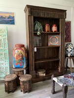 Magellán vintage teakfa polcos szekrény Indiából, 141x44x240 cm