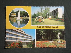 Képeslap,Balatonföldvár,mozaik,MSZMP Üdülő,Hotel Riviéra,park,sétány látkép részlet, 1982-