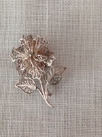 Ezüst vagy ezüstözött portugál filigrán  ötvös rózsa  bross / kitűző 5x3,5 cm