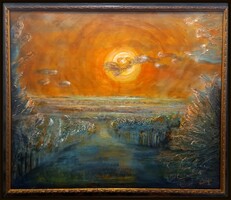 Prima díjas művész Mesél a Hold Lovászi felett.,102x87 kép tanúsítvánnyal.  Károlyfi Zsófia (1952-)