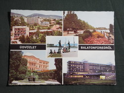 Képeslap,Balatonfüred,mozaik,hotel,szálló,üdülő,szanatórium,Révész és Halász szobor,részlet, 1982-