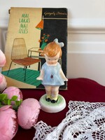 Gyönyörű kék Bodrogkeresztúri katicás kislány figura nipp
