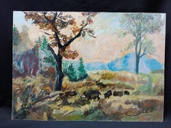 Monos József - Vaddisznók alkonyatkor olaj, farost festmény 50x70 cm