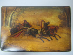 Antik orosz (cári), aláírt, pecsétes lakkdoboz (Vishnyakov, 1890 körül)