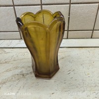 Art deco,  borostyánsárga üveg, vastag falú tulipán váza  eladó!