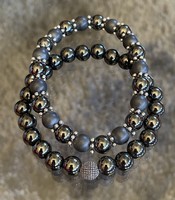 Matt és fényes antracit szürke hematit ásvány karkötők párban barátság karkötők