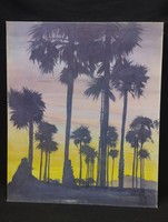 Molnár G. Zoltán - Pálmák - selyemfestmény 50x60 cm