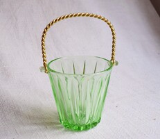 Retro zöld üveg jégvödör 12 x 12 cm + fül