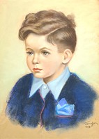 GYERMEKPORTRÉ (pasztell) 1943 - "Faragó" jelzéssel, fiúportré, arckép, 1940-es évek