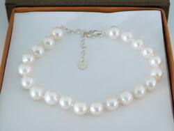 Gyöngy Karkötő Ezüst 925 Állítható Szíves Kapoccsal, Fehér Gyöngyökkel