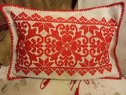 Régi, házi szövésű, beregi mintás díszpárnahuzat, 58x38