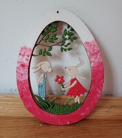 ÚJ! Piros Nyuszik a tojásban, kézzel festett, 15x11cm