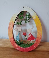 ÚJ! Narancssárga Nyuszik a tojásban, kézzel festett, 15x11cm