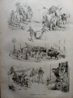 MN062/382  Hurcolkodás -humoros  rajzok   -eredeti fametszetek 1872