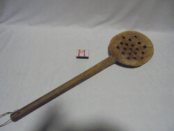 Antik, nagy méretű szűrő kanál, fakanál - népi, paraszti