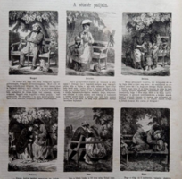 MN082/298  A sétatér padjain - Napszakok   -eredeti fametszet   1872