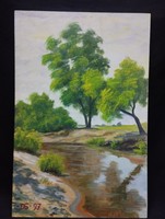 Dupkoveckij Szergej - Fa vízparton - olaj, farost festmény 40x60 cm