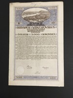 Budapest Székesfőváros Kötelezvény 5000 Korona 1918.