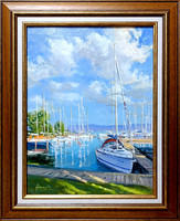 Hornyik Zoltán: Balatoni kikötő - kerettel 50x40 cm - alkotás 40x30cm - H25/252