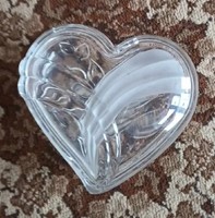 Vintage üveg szív bonbonier cukortartó madár motívummal