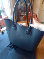 Black large original Obag bag with genuine leather handle and two additional handles, one white and one black