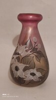Engraved Schiller '92 signed iridescent glass vase with thick wall, painted pattern