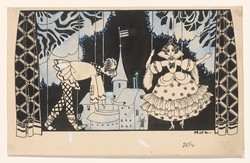 Marionett bábuk a bábszínházban,vintage illusztráció reprodukciója, poszter, plakát, 70*50 cm