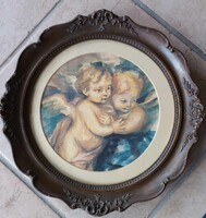 Puttók - jelzett  akvarell - kör alakú blondel keretben