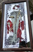 Secession Alfonz Mucha style framed mirrored wall picture 39,5 cm x 22 cm