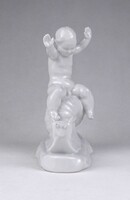 1U296 Antik festetlen Herendi porcelán csigán lovagló kisfiú figura 16.5 cm