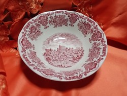 Angol várak,  jelenetes angol porcelán mély kínáló tál,  pink