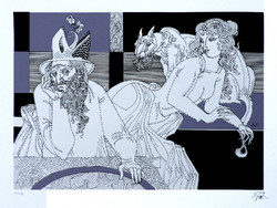 Szász Endre (1926-2003) Az élet mögöttem (lila-fekete) - szerigráfia mérete: 32x40 cm