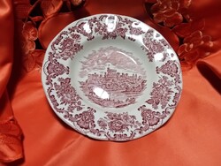 Angol várak,  jelenetes angol porcelán  mély tányér,  pink