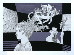 Szász Endre (1926-2003) Macskalelkű lány - szerigráfia mérete: 32x40 cm