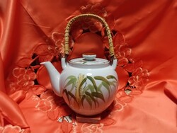 Kézzel festett,  bambusz mintás  porcelán  tea- kávé kiöntő