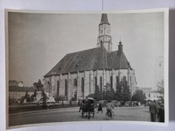 Régi eredeti fotó Kolozsvár  Szent Mihály templom, utca, régi autók, lovaskocsi 13x18cm