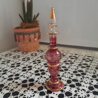 Charming, Slim, Hand-Painted Cut Glass Perfume Bottle, Collector's Item