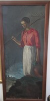 Régi olajfestmény Szada J jelzéssel, vászon, 49 x 108 cm, 43 x 101 cm