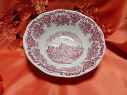 Angol várak,  jelenetes angol porcelán mély kínáló tál,  pink