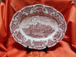 Angol várak, jelenetes  angol porcelán, ovális pecsenyés, pink
