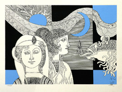 Szász Endre (1926-2003) Lélekárus (kék-fekete) - szerigráfia mérete: 32x40 cm