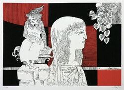 Szász Endre (1926-2003) Az öregség szobra (piros-fekete) - szerigráfia mérete: 32x40 cm