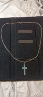 Eladó régi kézműves ezüst lánc ezüst Thomas Sabo türkiz kereszt medállal!