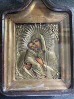 XVIII.sz.i, KÜLÖNLEGES OROSZ IKON, ARANYOZOTT OKLÁDDAL!!!!   29X21.5X7 cm!!