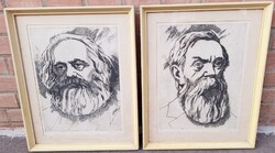 Raszler Károly (1925-2005) Marx És Engels Páros Rézkarcok