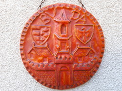 Jelzett, zsűrizett Németh János kerámia BUDA címeres falikép